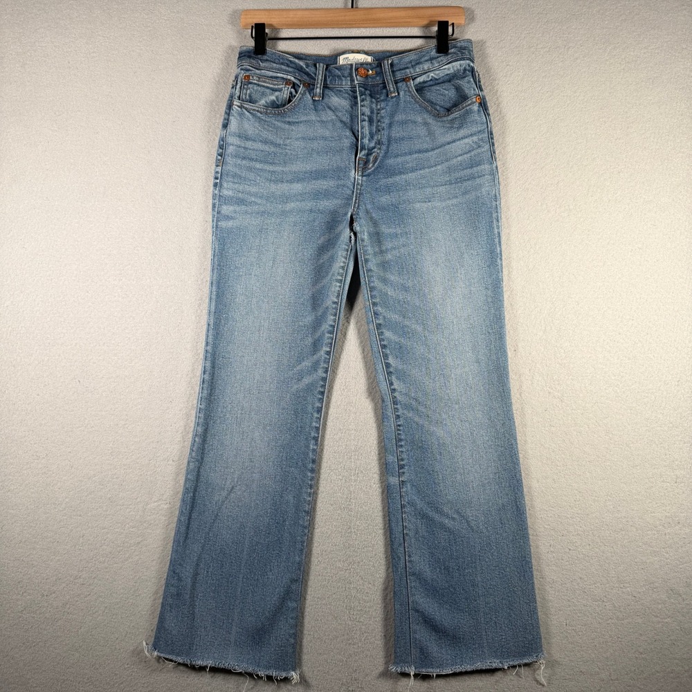 Madewell Flea Market Flare Jeans Blue High Rise Raw Hem Size 28 RN77388